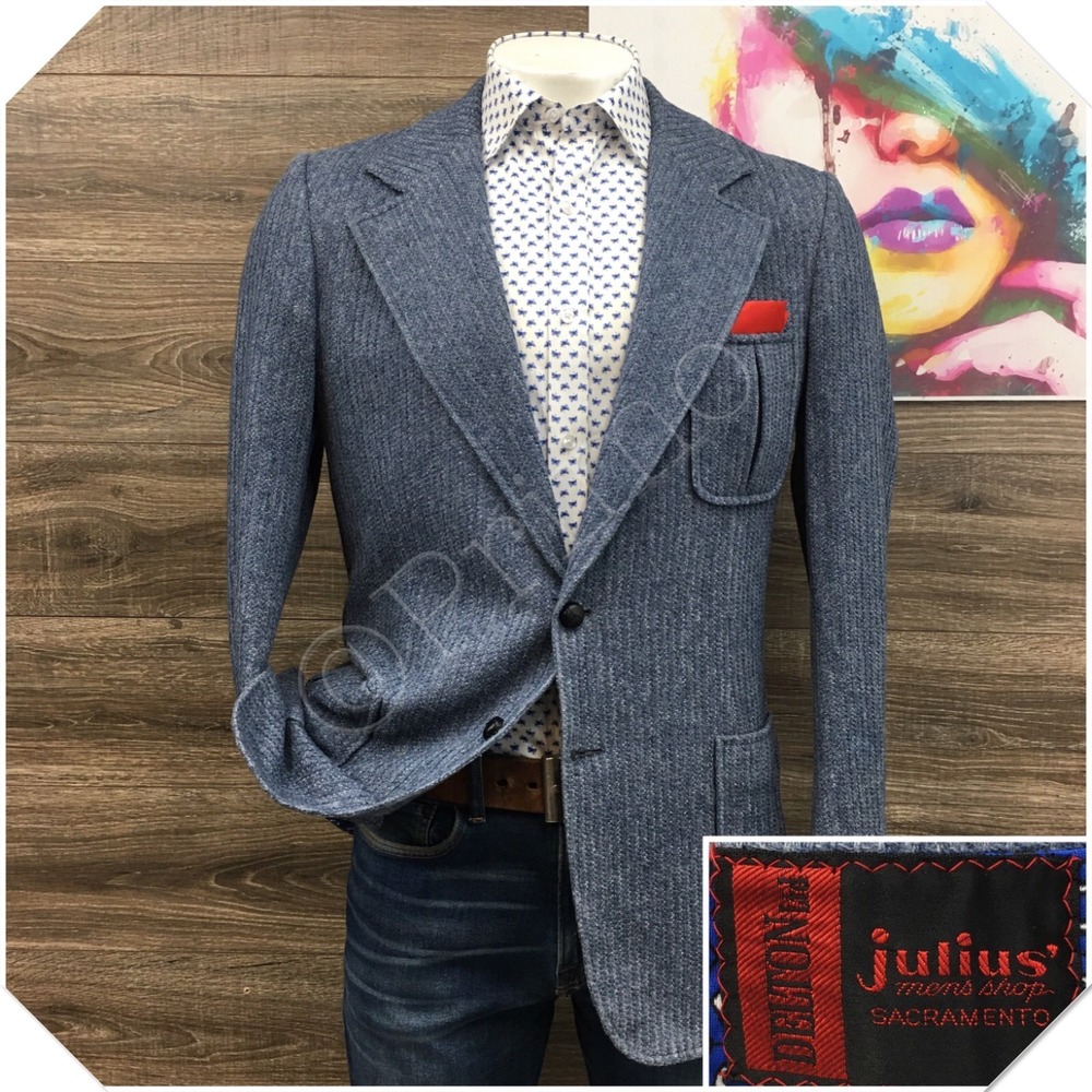 VINTAGE Mens Knit Cotton Blazer Sport Coat Casual Jacket Size 40L Classic Suit